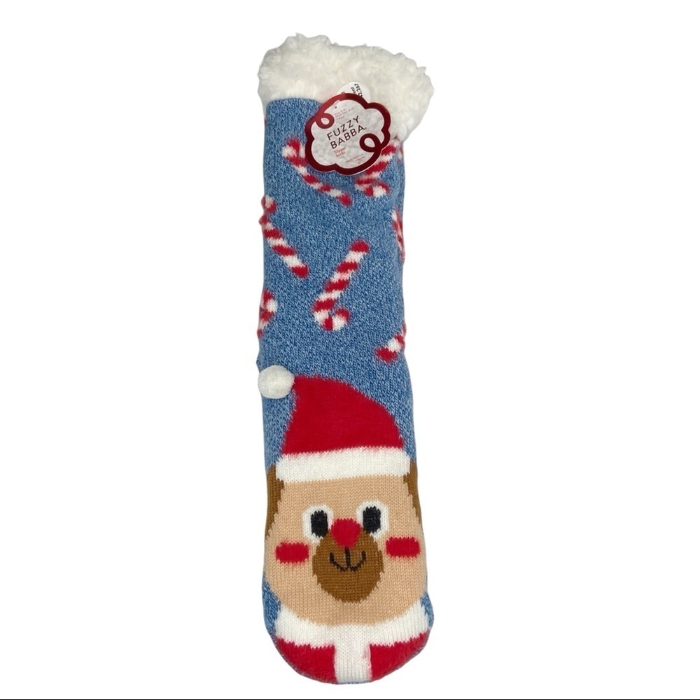 NWT Fuzzy Babba Christmas Dog Santa Claus Grippy Bottom Tall Slipper Socks